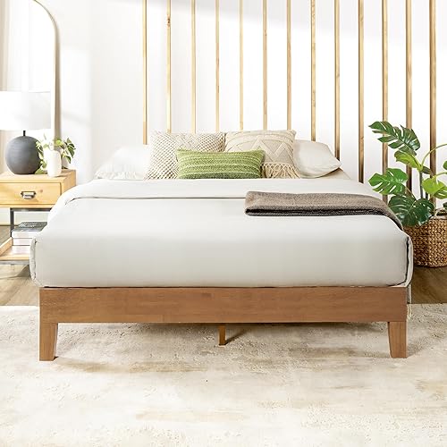 Mellow Naturalista Grand - 12 Inch Solid Wood Platform Bed with Wooden Slats - No Box Spring Needed - Queen (Natural Pine) - Pine - Queen - 12 Inch Grand