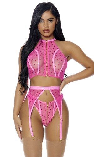 Forplay Women's I Heart You Lingerie Set Pink