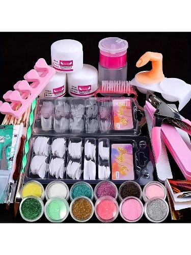 Acrylic Nail Kit For Beginners 12 Color Glitter Acrylic Powder White Clear Pink Acrylic Powder Nails Extension Professional Nails Kit Acrylic Set Manicure Tools Acrylic Supplies For Women