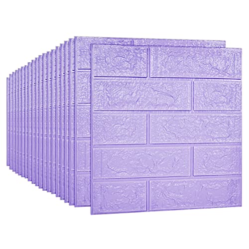 Sodeno 3D Wall Panels, 29 sq.feet Coverage, Printable Wallpaper Sticker with Self-Adhesive Waterproof Brick PE Foam Wall Panels Peel and Stick for Interior Wall Decor, Home Decoration 20 PCS Purple - 20PCS-29 Sq Ft - Purple