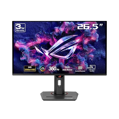 ASUS ROG Strix 27” 1440P OLED Gaming Monitor (XG27ACDNG) - QD-OLED, QHD (2560 x 1440), 360Hz, 0.03ms, Custom Heatsink, OLED Care+, G-SYNC Compatible, 99% DCI-P3, DisplayWidget, AI Gaming, 3yr warranty - 27" OLED QHD 360Hz