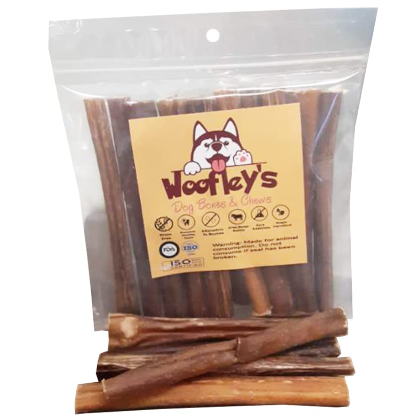 Woofley's 6" Mixed Thickness Buffalo Bully Sticks - (8 oz) -Bully Sticks for Dogs - Long Lasting Bully Stick Dog Chews - Mixed 1 Count (8 oz)
