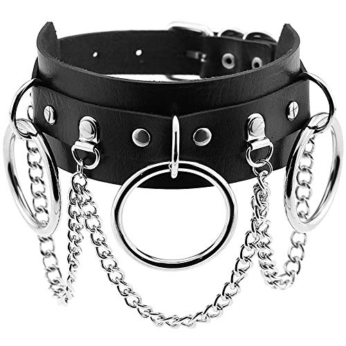 DTWAWA PU Leather Gothic Choker Collar Chain Belt, Adjustable Punk Rock Necklace Gift for Girlfriends Daughter - Black