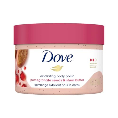 Dove Scrub Pomegranate & Shea Butter For Silky, Soft Skin Body Scrub Exfoliates and Provides Lasting Nourishment 10.5 oz - Pomegranate & Sheaf - 10.5 Ounce (Pack of 1)