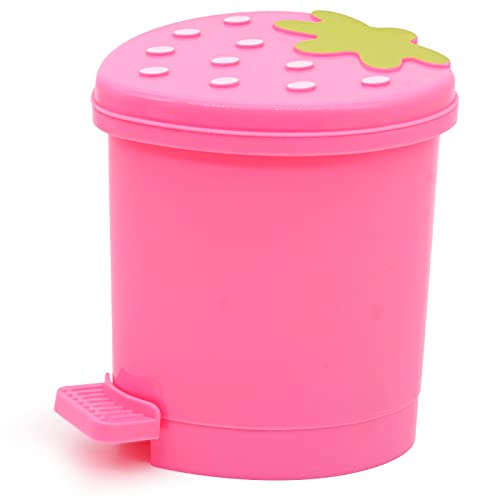 YINARONG Desktop Trash Can Mini with Swing Lid Cute Pink Strawberry, Mini Countertop Trash Cans for Desk Car Office Kitchen, Tiny Trash Can, Mini Garbage Can Plastic - A Mini Pink