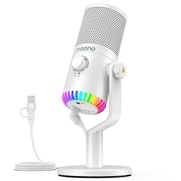 MAONO Gaming USB Microphone, Programmable PC Computer Condenser Mic for Streaming, Podcasting, Recording, Twitch, YouTube, Discord, with RGB Lights, Mute, Gain, Zero Latency Monitoring, Volum, DM30