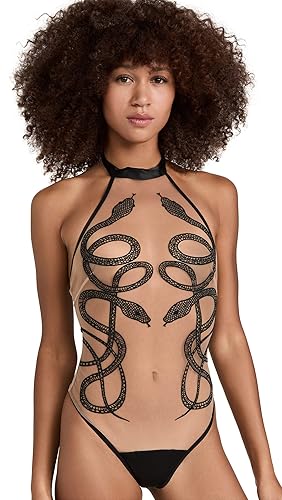 Thistle and Spire Women's Medusa Thong Bodysuit - Large - Black