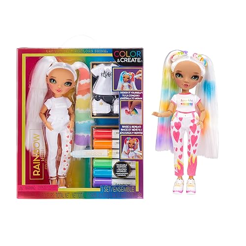 Rainbow High Color & Create Fashion DIY Doll with Washable Rainbow Markers, Green Eyes, Straight Hair in 2 Pig Tails, Bonus Top & Shoes. Color, Create, Play, Rinse and Repeat. Creative 4-12+ - Fashion - Multicolor