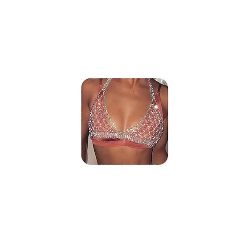 YERTTER Sexy Full Rhinestone Hollow Woven Mesh Bikini Suit Chain Body Chain Set Rhinestone Beach Luxury Jewelry for Women - Silver