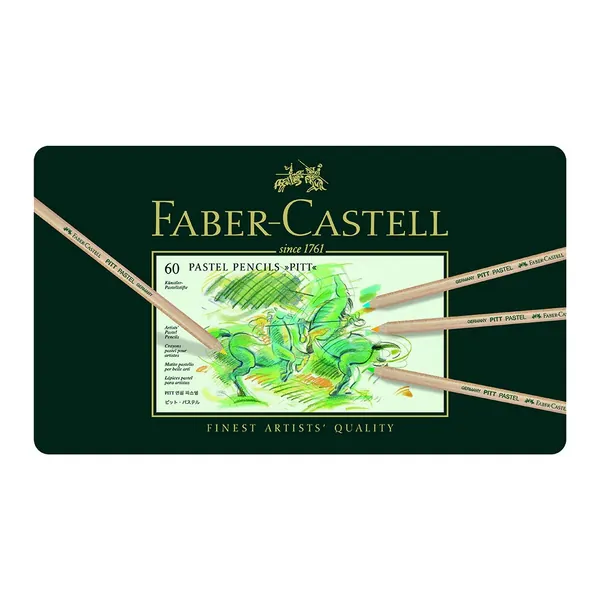 Faber-Castel FC112160 PITT Pastel Pencils In A Metal Tin (60 Pack), Assorted - 