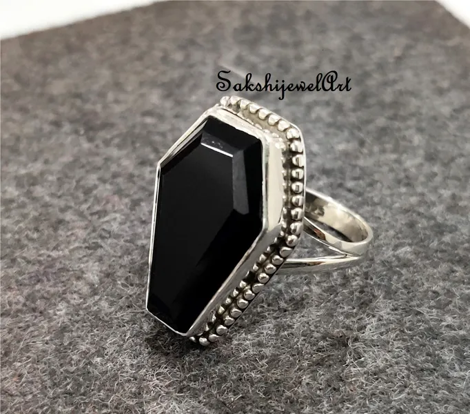 Black Onyx Ring, Coffin Ring, 925 Silver Ring, Boho Ring, Statement Ring, Dainty Ring, Women Ring, Handmade Ring, Promise Ring, Gift For Her