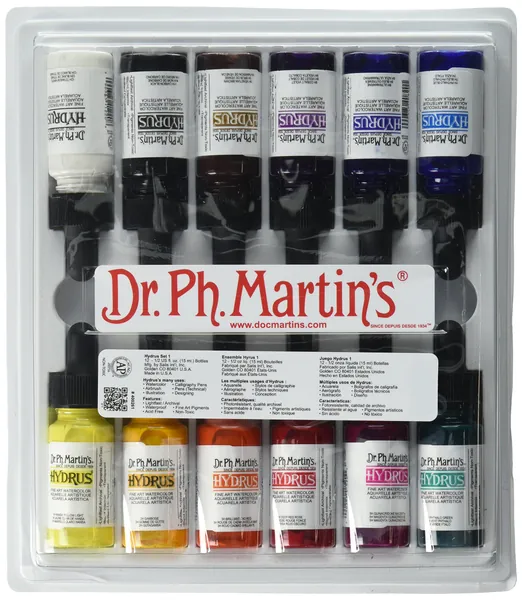 Dr. Ph. Martin's 400261-XXX Hydrus Fine Art Watercolor Bottles, 0.5 oz, Set of 12 (Set 1) - 14 ml (Pack of 12) Set 1