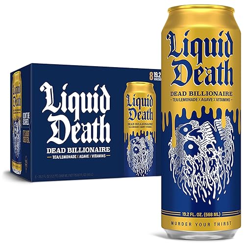 Liquid Death, Dead Billionaire Iced Tea, 8-Pack (19.2oz Cans), Half Lemonade Half Black Tea, Low Calorie, No Artificial Sweeteners, B12 & B6 Vitamins - Dead Billionaire - 19.2 Fl Oz (Pack of 8)