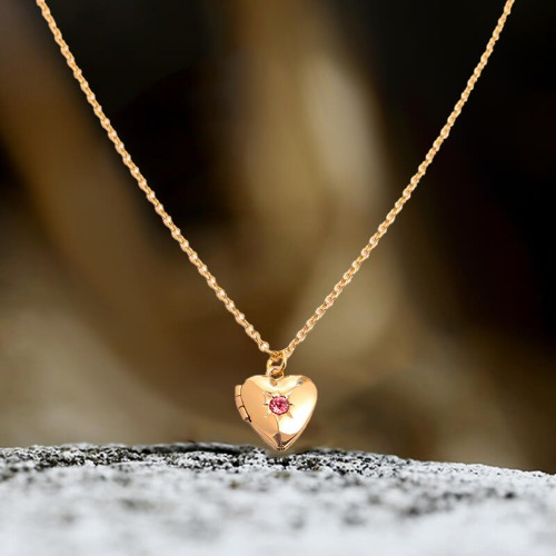 Simple Heart Birthstone Openable Copper Locket Necklace - July / With Chain