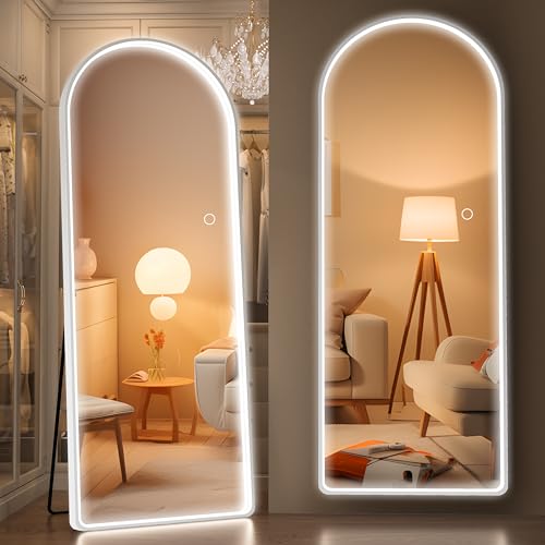 Hasipu 65" x 22" Led Mirror Full Length, Full Length Mirror with Lights Arch Design, Full Body Mirror with Lights, Wall Mounted Mirror Dimming & 3 Color Modes - Arch White - 65" x 22"