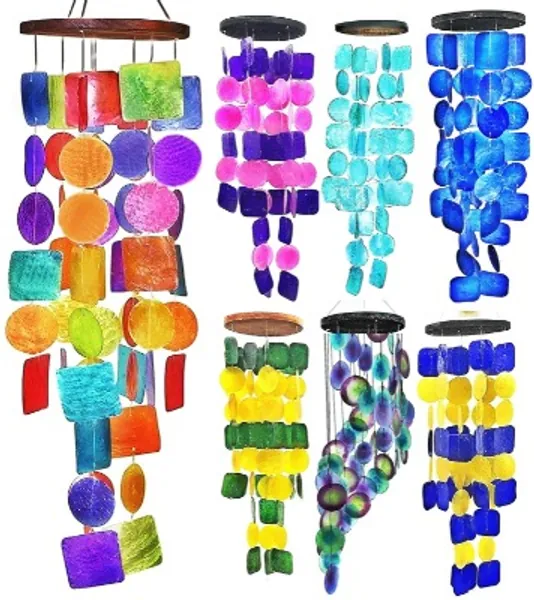 Bellaa Wind Chimes for Outside Windchimes Unique Shell Sea Glass Hanging Chime Ocean Home Decor Windchime Garden Patio Gifts for Holidays Mom Sympathy Memorial Rainbow Bells 27 inch