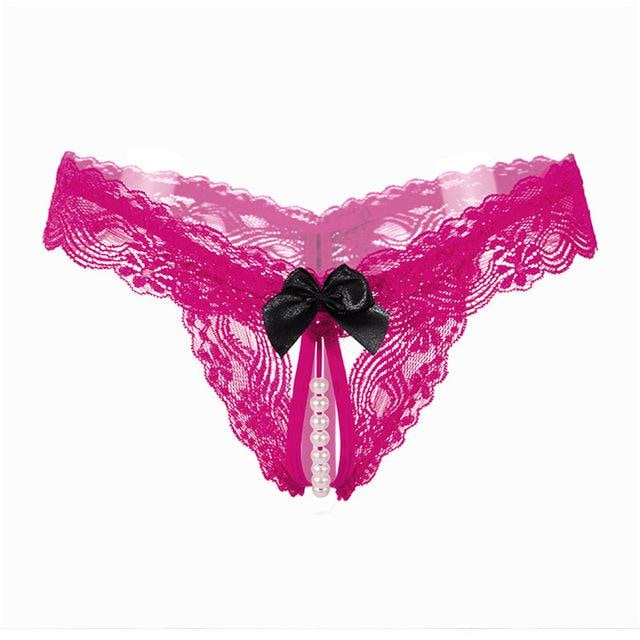Pearl Lined Bow Thong - Magenta
