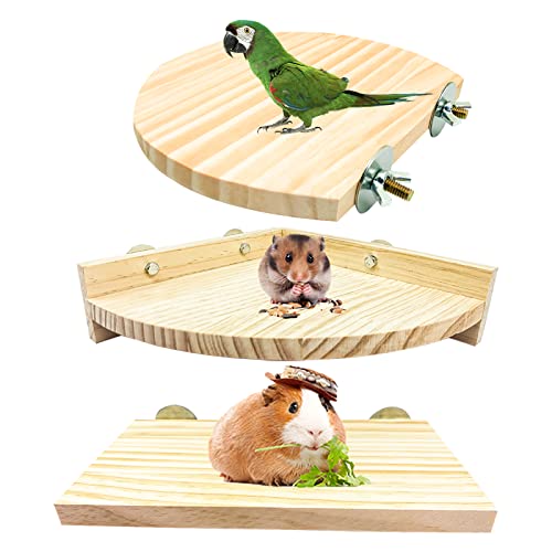 3PCS Hamster Wooden Platform Perch Stand, Natural Bird Budgie Toys and Accessories, Parrot Cage Perch for Chinchilla Mouse Rat Dwarf Hamster Small Animals - Box Packaging - Wood