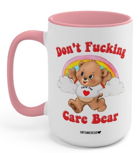 Don't Care Bear Lolly The Bear Mugs | Pink Accent Handle