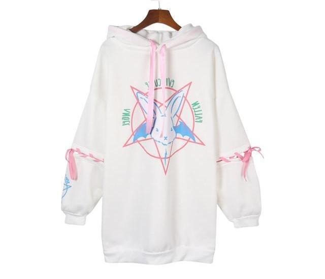 EVIL CUTIE Hooded Sweatshirt (Black/White) | White / XL