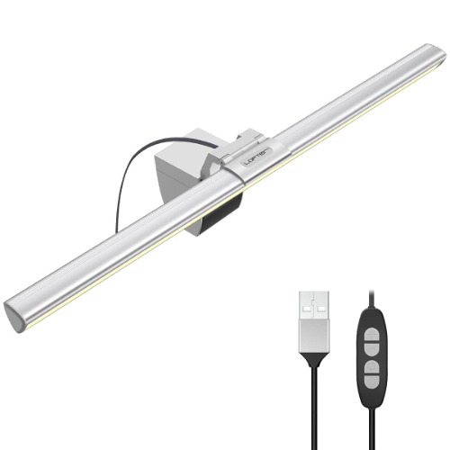 Monitor Light Bar, Computer Monitor Lamp with No Glare on Screen, Sit on Top of Monitor Screen Light Bar,USB Powered e-Reading LED Task Lamp for Office/Home, Dimmable&3 Color Temp Working/Gaming Light - Silver