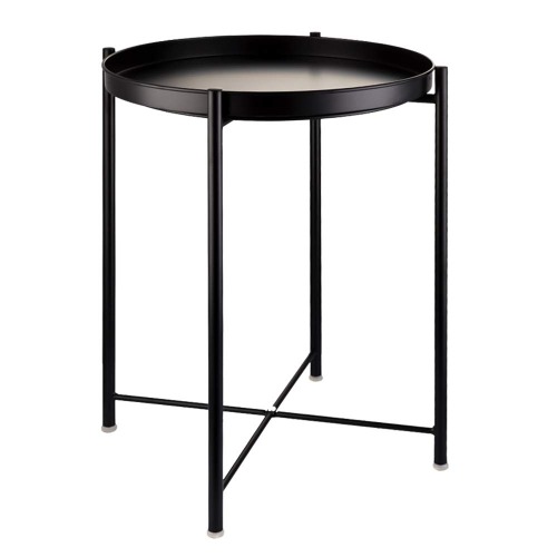 EKNITEY End Table,Folding Metal Side Table Waterproof Small Coffee Table Sofa Side Table with Removable Tray for Living Room Bedroom Balcony and Office (Black) - Black 1 tier
