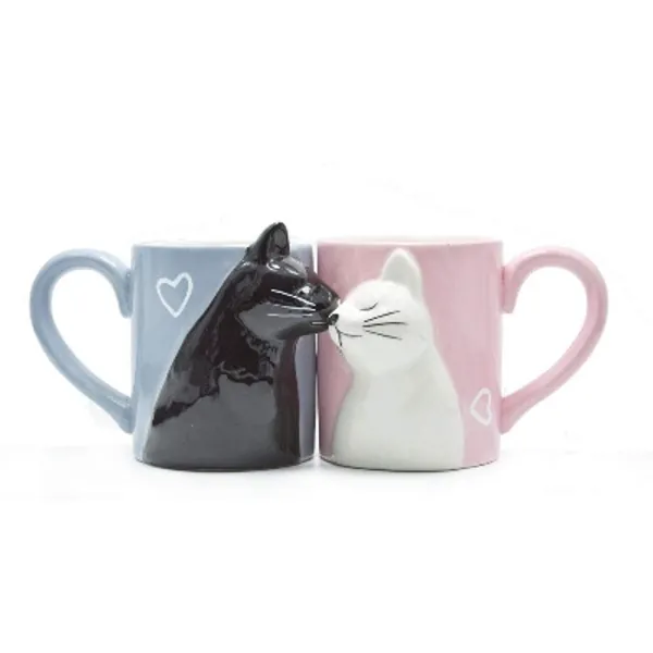 Kiss Cat Coffee Couple Mug set, Unique Funny Tea Ceramic Cup Set for Bride and Groom, Matching Gift For Birthday, Anniversary, Wedding, Engagement Valentines Day Girlfriend Wife (Cat mug)