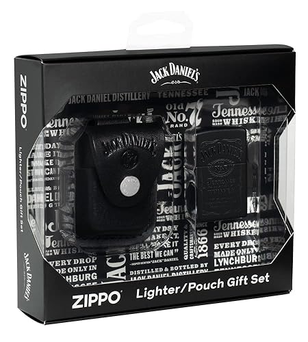 Zippo Jack Daniel's Black Matte Pocket Lighter and Pouch Gift Set