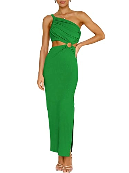 ANRABESS Women’s Summer Bodycon Maxi Dress One Shoulder Sleeveless Sexy Cut Out Formal Party Dress
