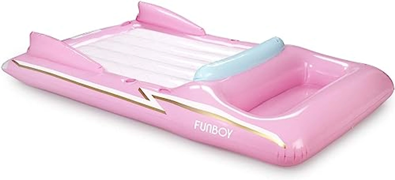 FUNBOY Giant Inflatable Luxury Pink Retro Convertible Classic Sports Car Pool Float, Two Cupholders for Summer Pool Parties and Entertainment