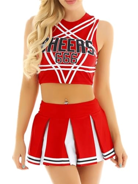 Nimiya Women's Cheer Leader Costume School Girl Musical Party Dress Uniform Costume Crop Top with Skirt Outfit