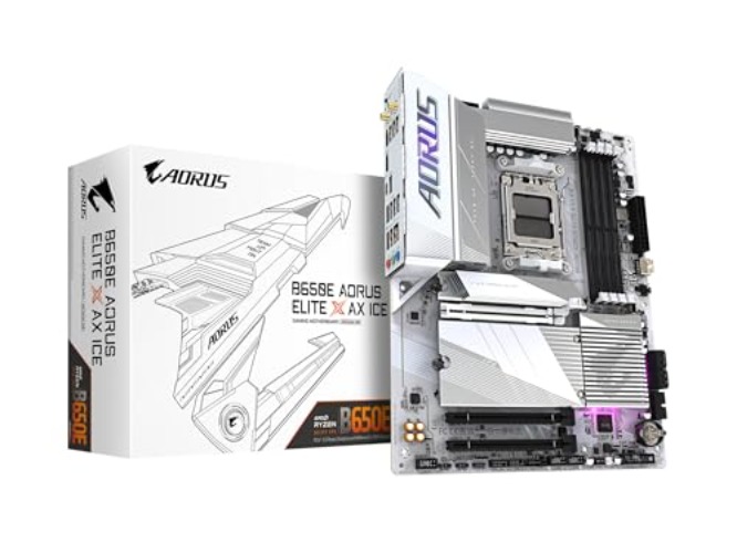 GIGABYTE B650E AORUS ELITE X AX ICE AM5 LGA 1718 AMD B650 ATX Motherboard with 5-Year Warranty, DDR5, 3X M.2, PCIe 5.0, USB 3.2 Gen2X2 Type-C, WiFi 6E, 2.5GbE LAN, Q-Flash Plus, EZ-Latch Plus - Motherboard