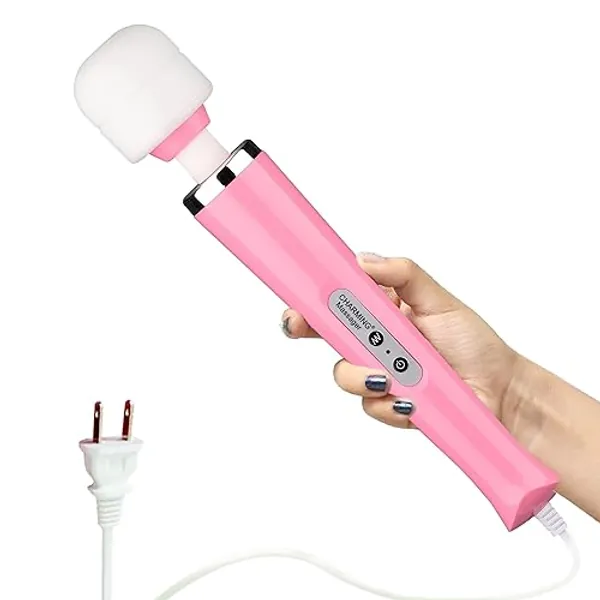 CHARMING 10 Speeds Wired Powerful Handheld Electric Back Massager with Strong Vibrations, Personal Therapy Massager for Sports Recovery, Muscle Aches, Body Pain (Pink) - Pink