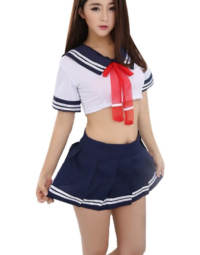 YUANMO Underklädesset för kvinnor erotisk skolflicka cosplay outfit kostym damer crop top med minikjol