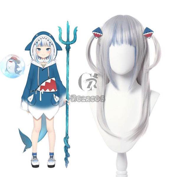 Hololive English Vtuber Gawr Gura Blue Mixed White Long Cosplay Wigs