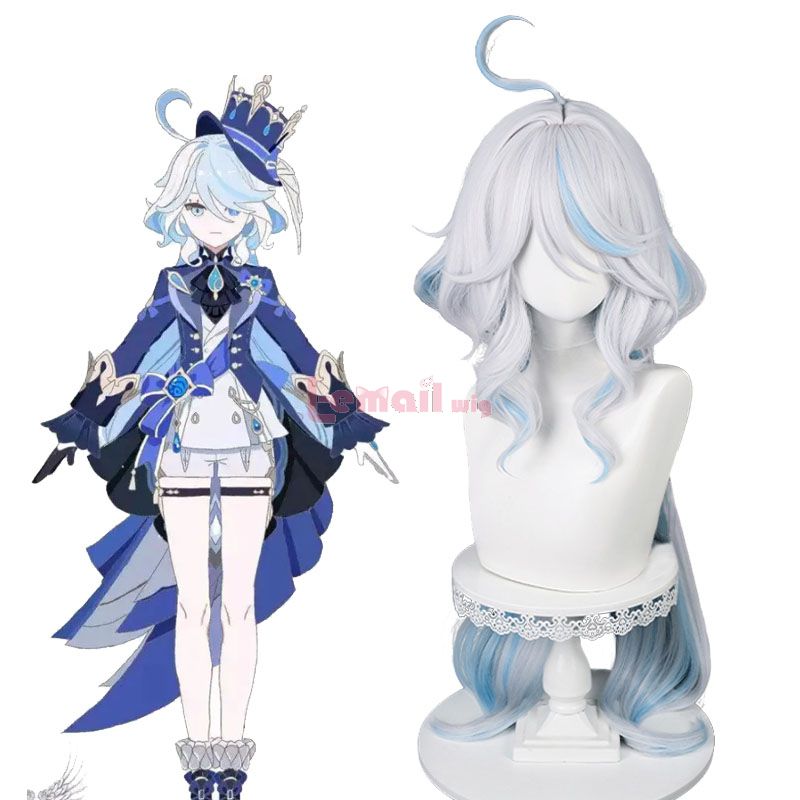 Genshin Impact Furina Silver Mixed Blue Cosplay Wig