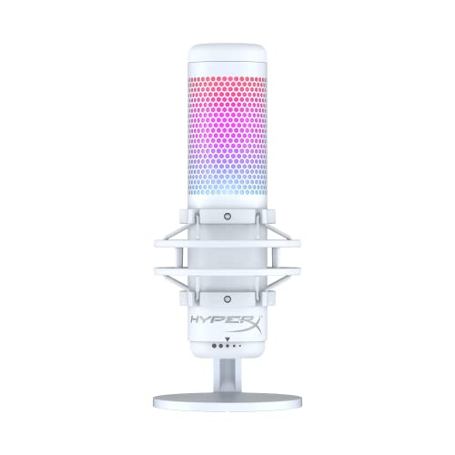HyperX 519P0AA QuadCast S – RGB USB Condenser Microphone for PC, PS5, Mac, Anti-Vibration Shock Mount, 4 Polar Patterns, Pop Filter, Gain Control, Gaming, Streaming, Twitch, YouTube, Discord – White - QuadCast S - Single - White