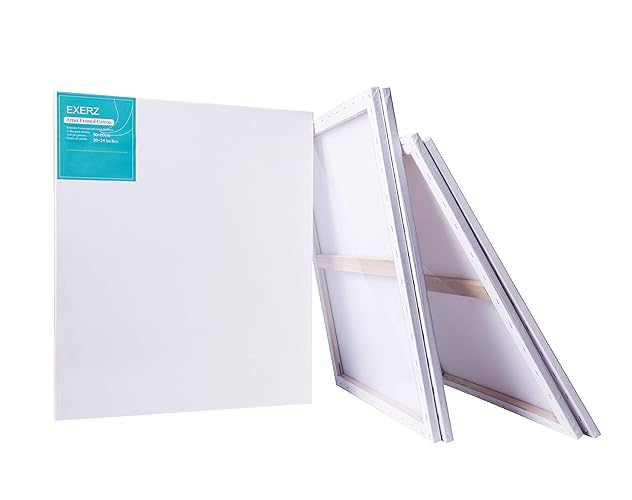 EXERZ 50x60cm Pre-Stretched Canvas 4pk - 1.7cm Artist Framed Canvas Blank/ 280GSM 100% Cotton/Triple Primed/Acid Free/Medium Grain/Professional Artist Acrylic Paint, Oil Paint - 50x60cm - 4pk - White