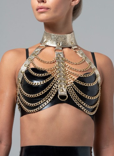 Leather Isabella Harness | Black and Gold / One Size