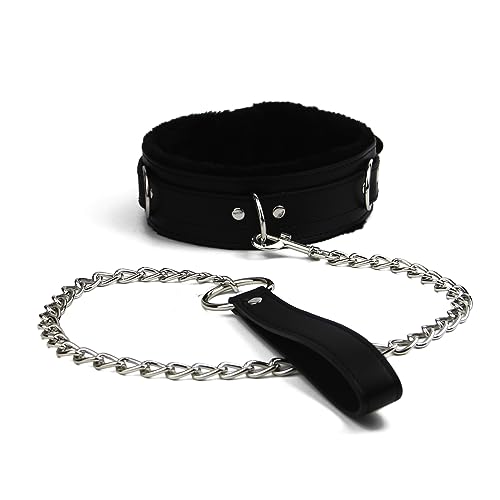 NouAn PU leather choker Necklace for women with lock Adjustable Collar size - AA1 - Black