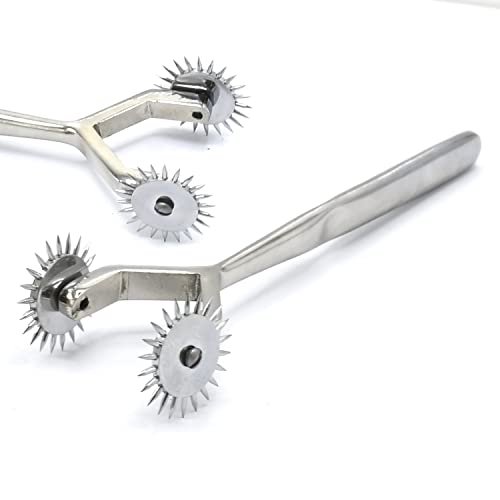 WellnessD'Light 2 Wheel Wartenberg Pinwheel for Fetish Tickle Sensory Sensation Play DS-1469 by WDL, Silver, (Length 17 CM - Pinwheel Circle Head 3 CM)