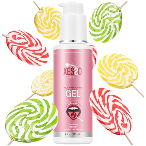 XESSO Edible Flavored Oral Gel Lube, Fruity Lollipop Flavored Water-Based Hypoallergenic Food-Grade Ingredients 4 Fl.oz for Oral Pleasure-Made in USA