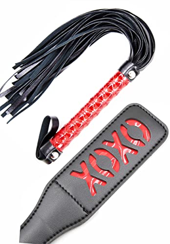 Horse Red Whip 15" Paddle 12" 2pcs Kit Equestrian Horse Whip Paddle Play Toys for Couples Games