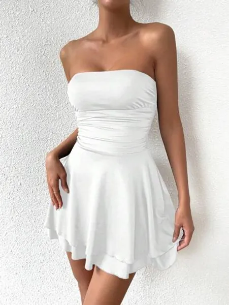 SHEIN BAE Robe Sans Bretelles À Volants Pour Femmes