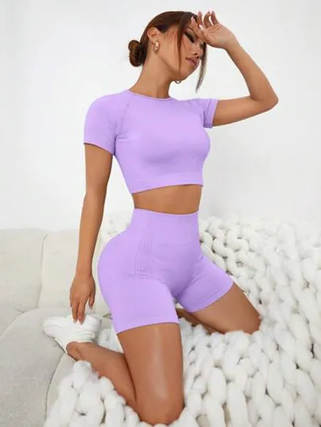 SHEIN Yoga Basic Sólido Manga De Raglan Conjuntos De Desporto