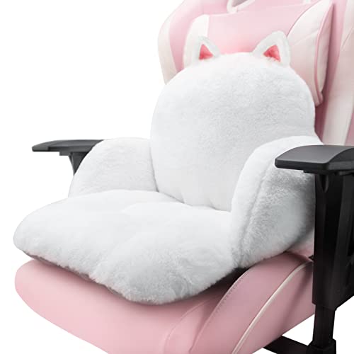 QYA Computer Chair Cushion White, Cute Seat Cushion with Backrest Non-Slip, Kawaii Chair Pillow for Gamer Chair, Comfy Chair Cushion for Bedroom (32"x 18", White Kitty) - White Kitty