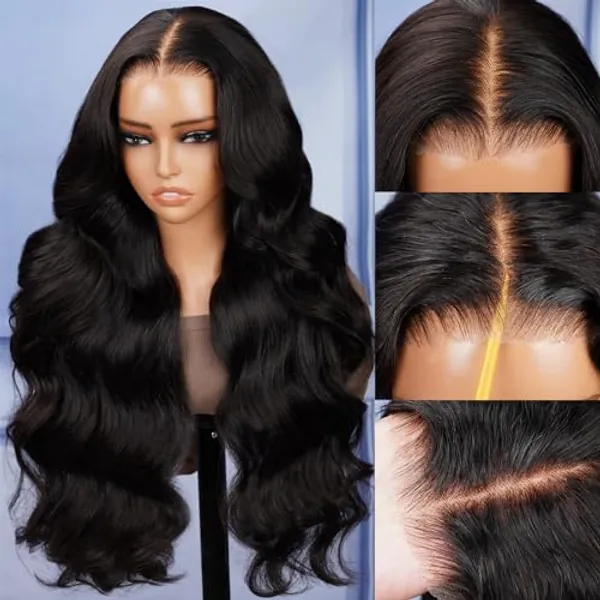 Arabella Ready to Go Glueless Wig Human Hair 5x6 Pre-Cut Lace Wigs 12a Wigs Human Hair Pre Bleached Pre Plucked 210% Density Body Wave Lace Front Wig Natural Color (24inch, 5x6 Ready to Go wig)