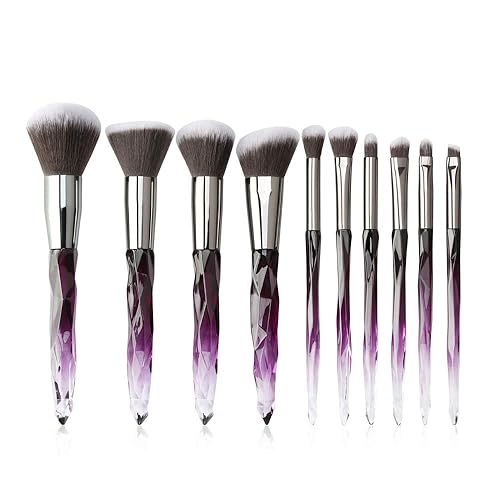Makeup Brushes Crystal Handle Set, Professional make up brushes Tenmon 10 PCS Crystal Transparent Handle Kabuki Face Powder Foundation Brush Concealer Eye Shadow Eyeliner Eyebrow Brush (purple) - purple