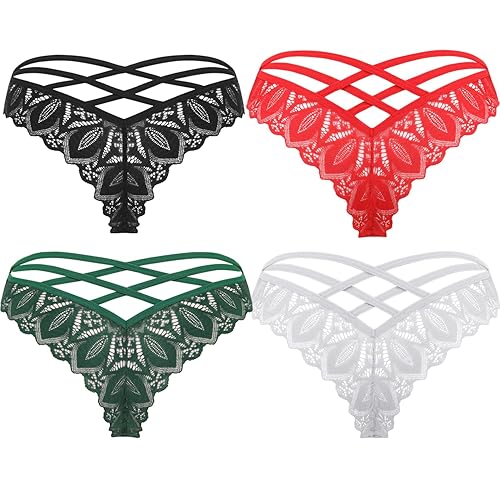 Avidlove Sexy Cheeky Panties for Women Lace Criss Cross Bikini Underwear 1-4 Pack - X-Large - Black/Red/White/Dark Green