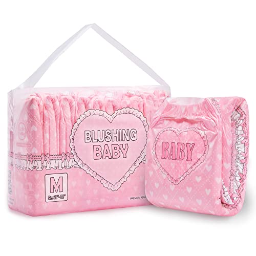 LittleForBig Adult Printed Diaper 10 Pieces - Blushing Baby (Medium 28"-38") - Pink - M